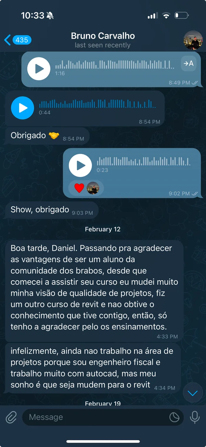 Print de depoimento de um aluno do Revit do Zero ao Expert