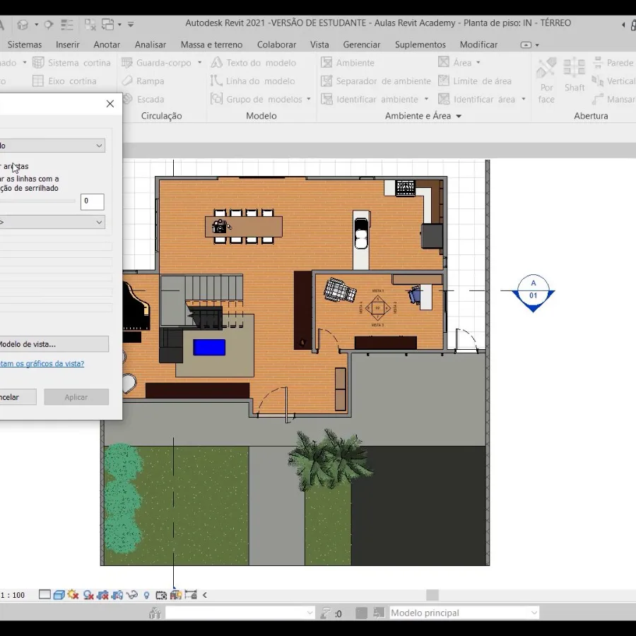 Planta baixa do pavimento térreo aberta no Revit