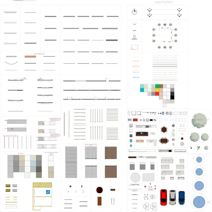 Biblioteca de famílias, blocos e padrões gráficos do template