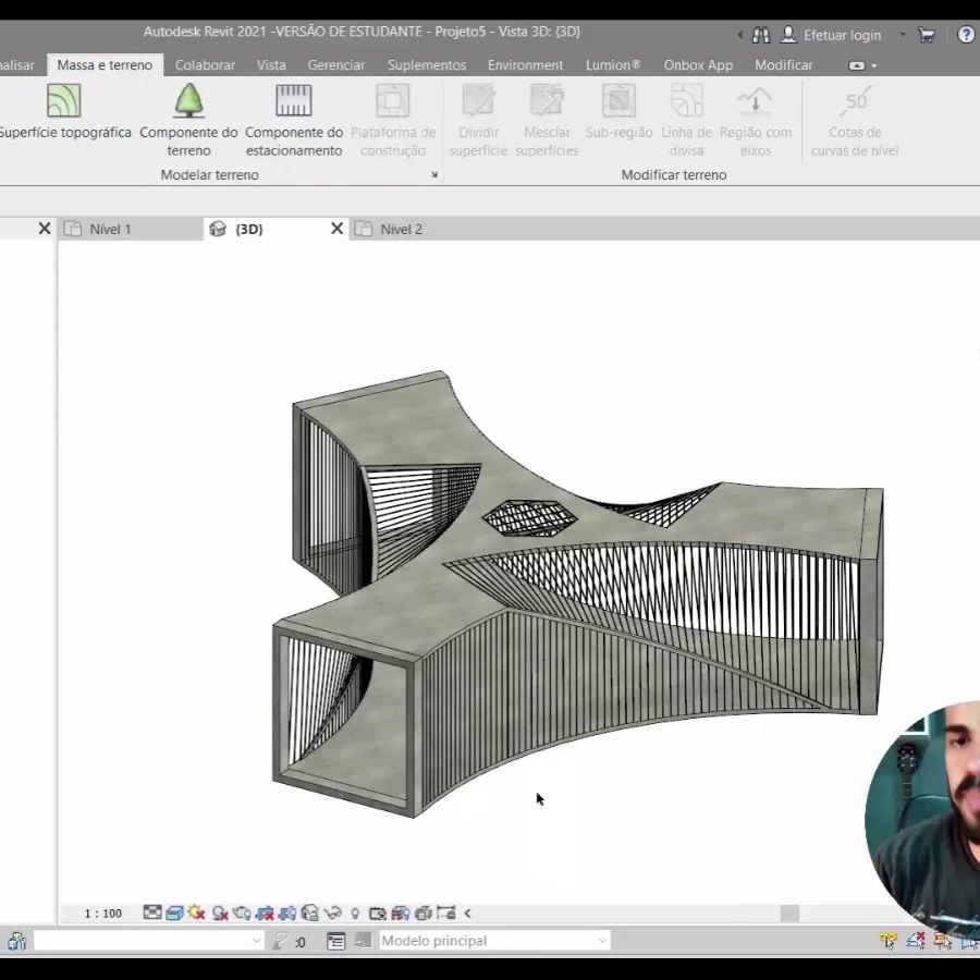 Estudo de massa e volumetria modelado no Revit