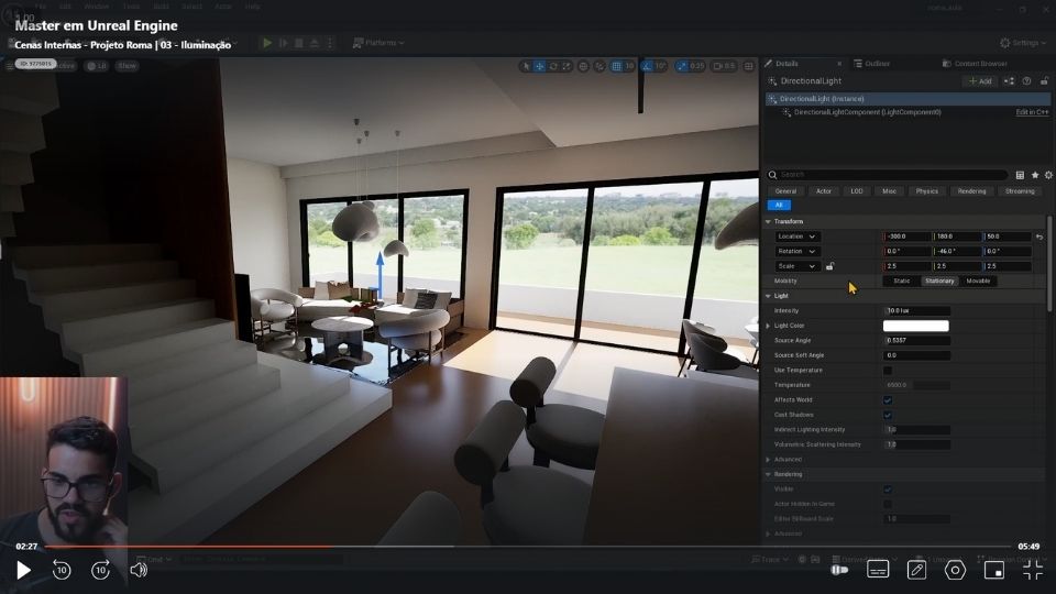 Aula de iluminação: ajuste da luz principal da cena na Unreal Engine