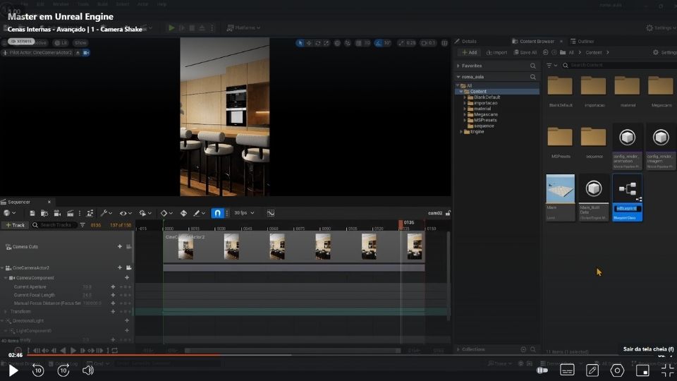 Aula de renderização: a sequência de câmeras preparada para gerar os quadros