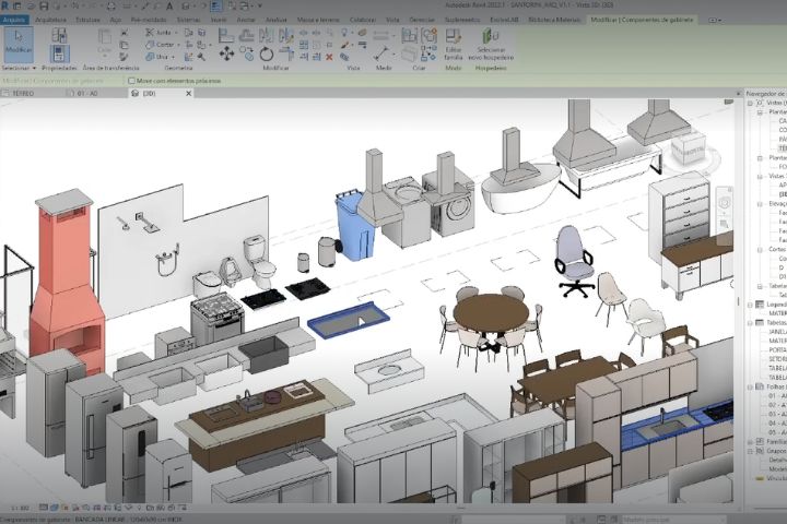 Famílias Revit organizadas e prontas para inserir no projeto.