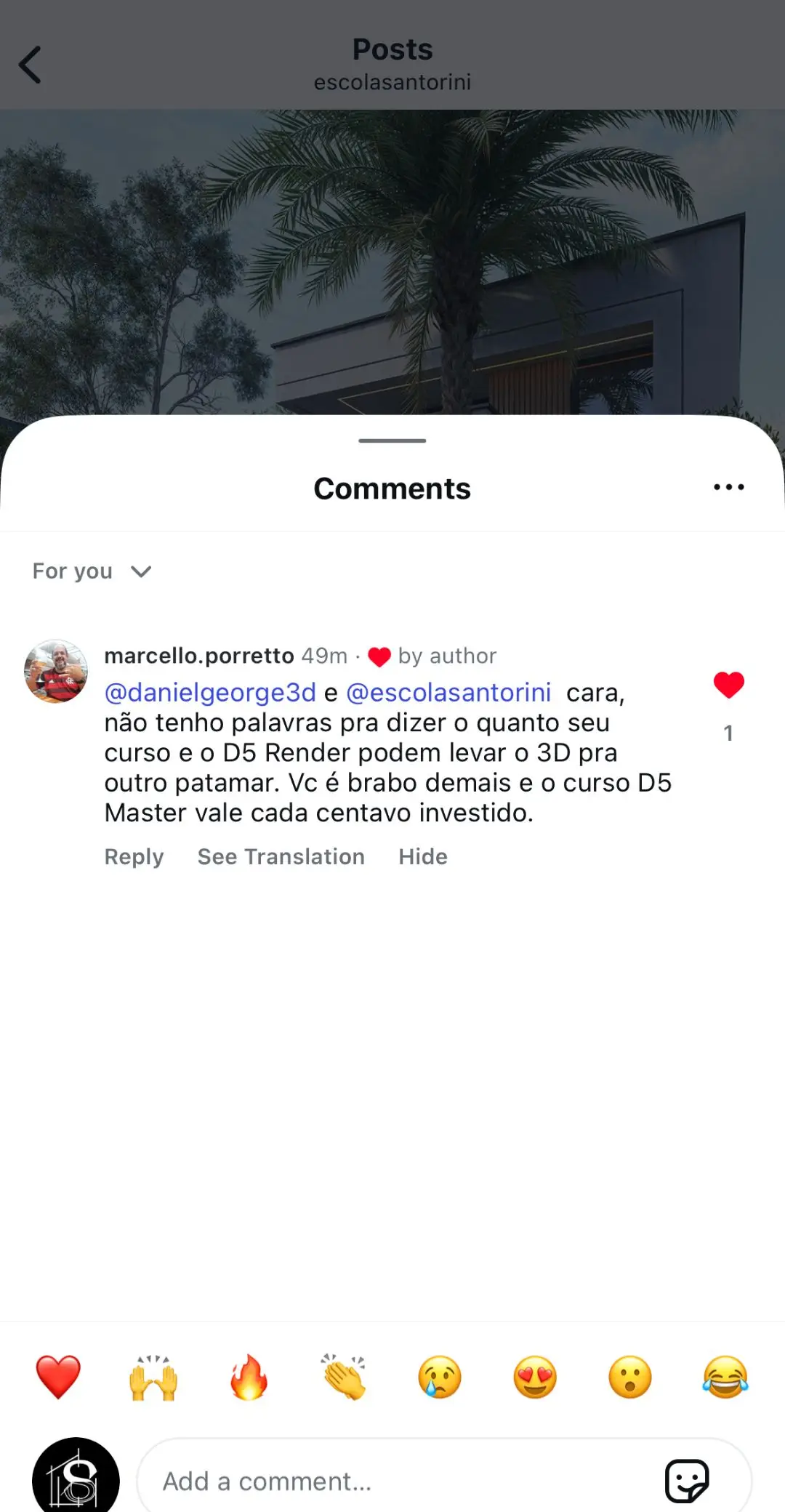 Print do comentário publicado no Instagram por Marcello Porretto