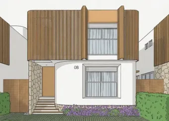 Print da modelagem da casa 08, em linhas e cores planas